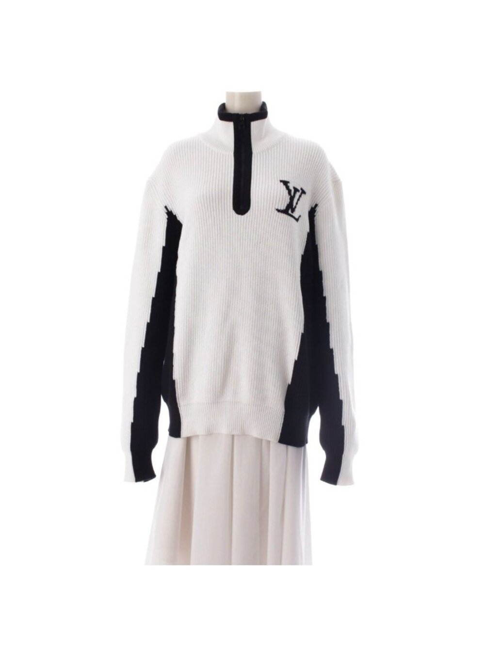 Louis Vuitton 21 AW Cotton Nylon LV Logo Two-tone High Neck Half Zip Knit Top